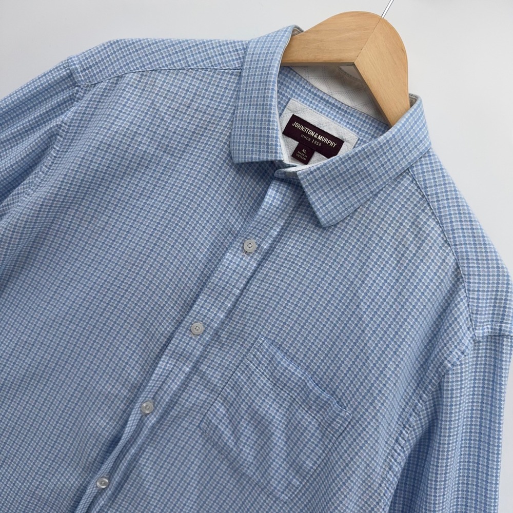 Johnston & Murphy Button Down Shirt Mens XL Blue Geometric Long Sleeve Cotton